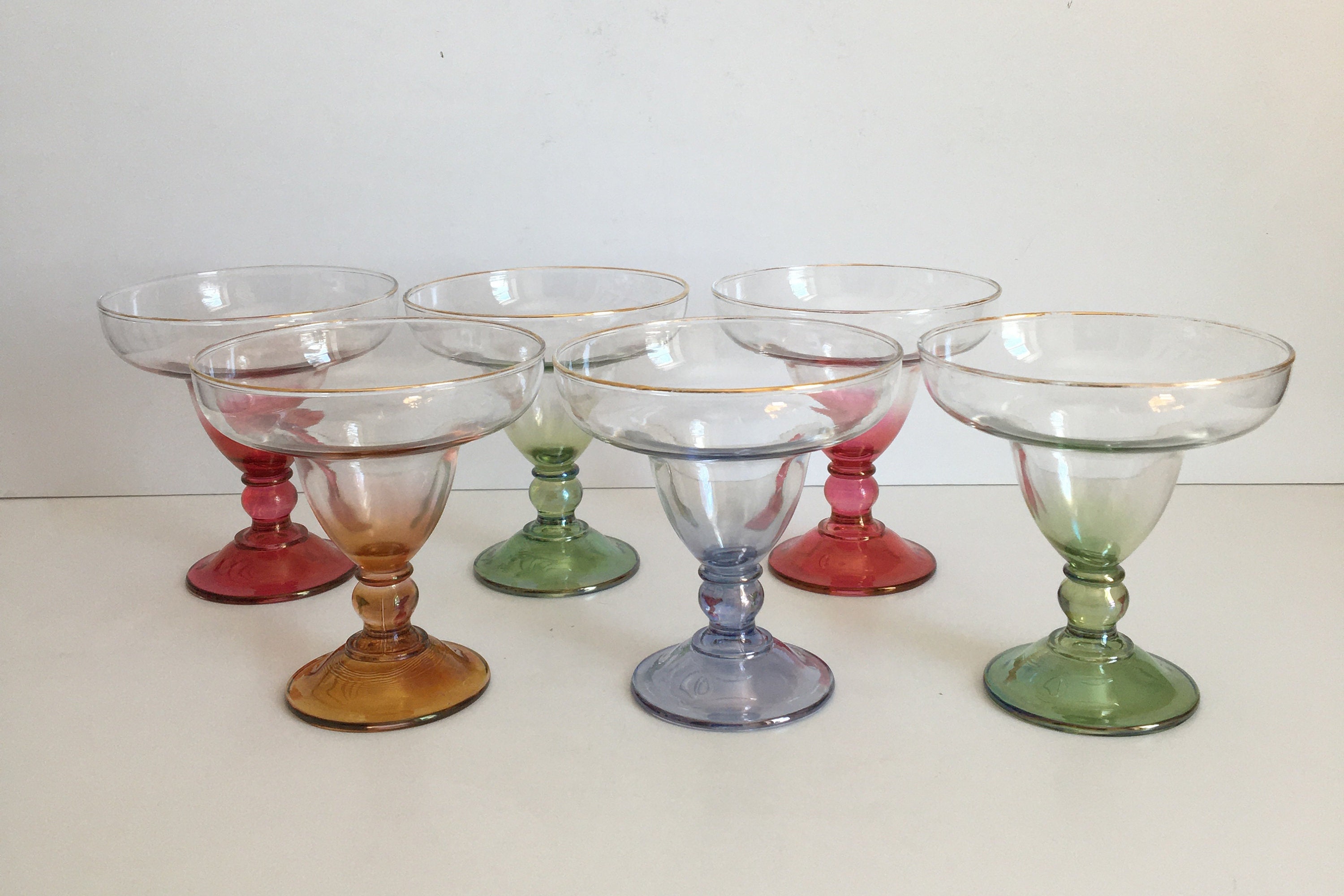 Set Of 6 Colored Large Margarita Glasses Vintage Rainbow | Etsy