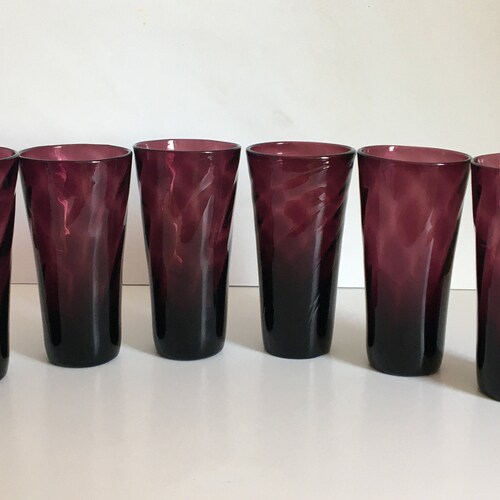 Set Of 6 Amethyst Hand Blown Swirl Glasses , Antique Amethyst/Purple Optic Spiral Glasses , Hand Blown Amethyst shops Barware W/Pontil Mark