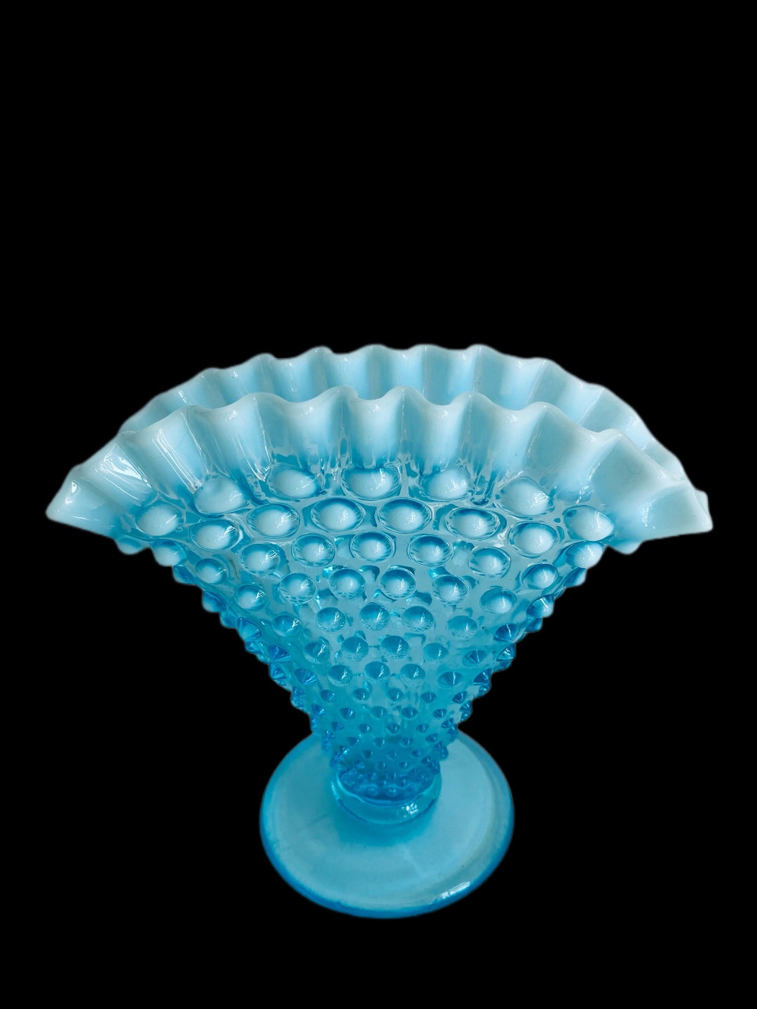 Fenton Blue Opalescent Hobnail Fan Vase Fenton Double Etsy