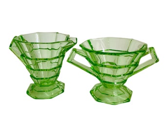 IndianaGlass Tea Room Sugar/Creamer Set , Green Depression Glass Tea Room Creamer/Sugar Bowl Set , Antique Depression Tea Room