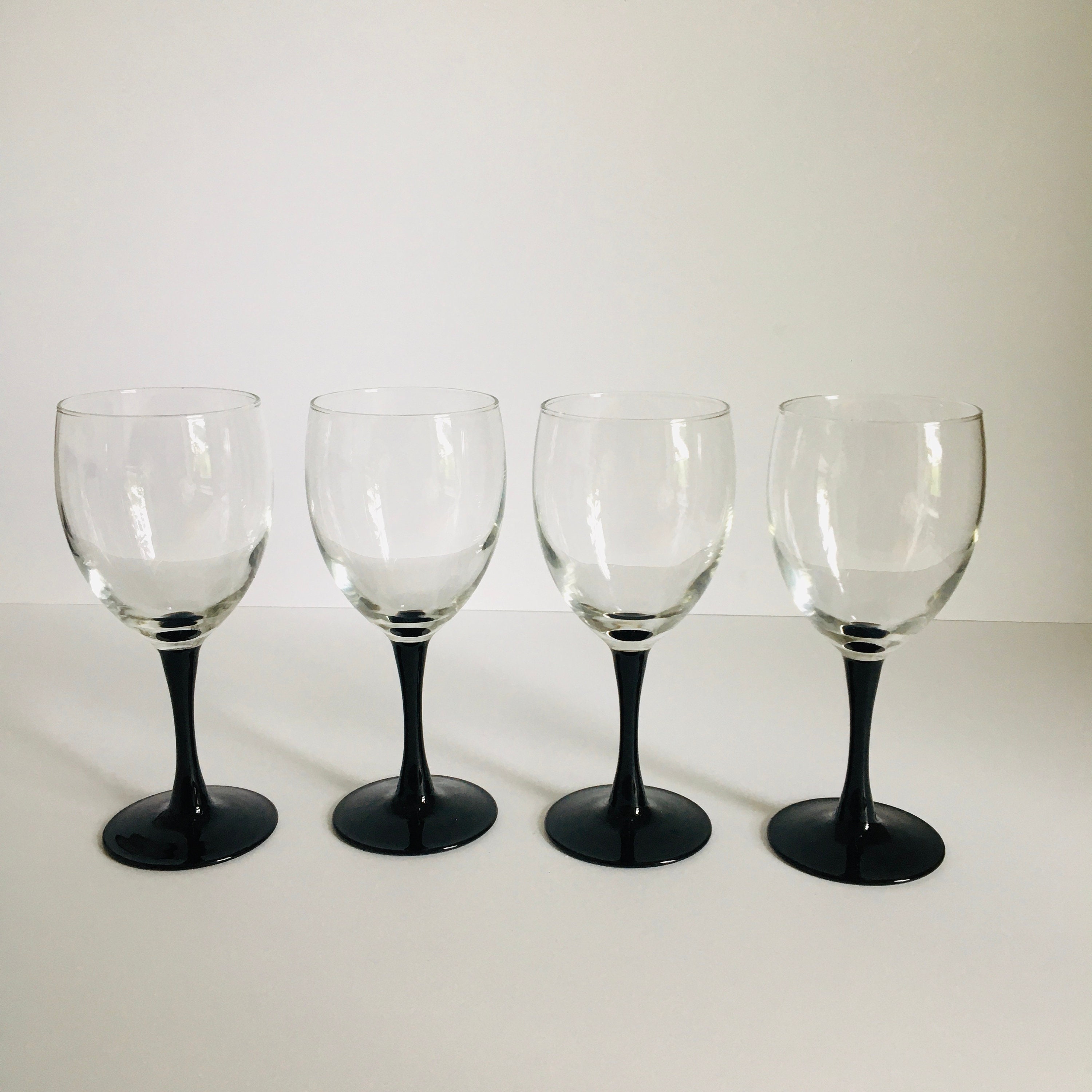 Set Of four Black Stemmed Wine Glasses Black Tie Affair Wine Etsy