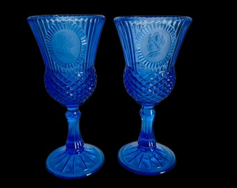 2 Fostoria Cobalt Gorge/Martha Washington Goblets , Avon Blue Bicentennial President Wine Goblets , Fostoria Cobalt Cameo Water/Wine Goblets