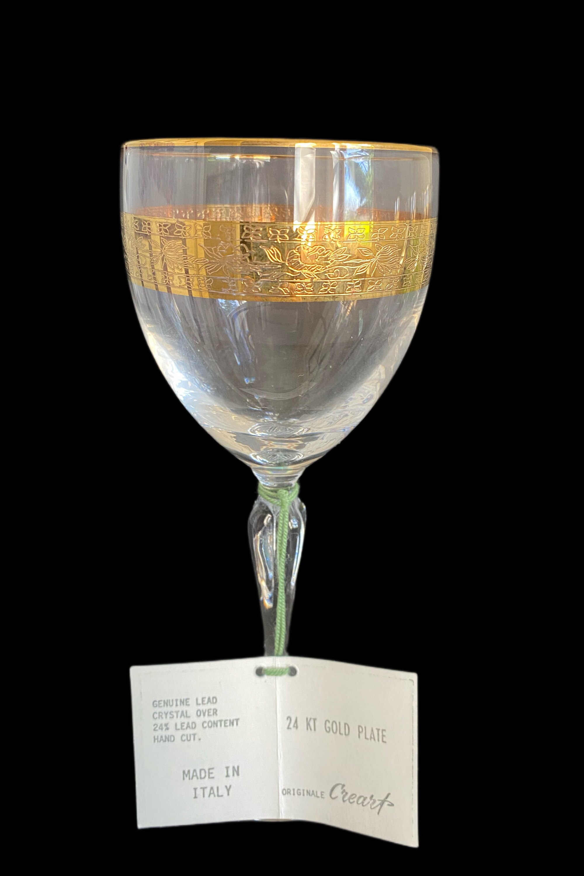 Set of Four Cre Art Crystal Italian Wine Glasses , 24kt