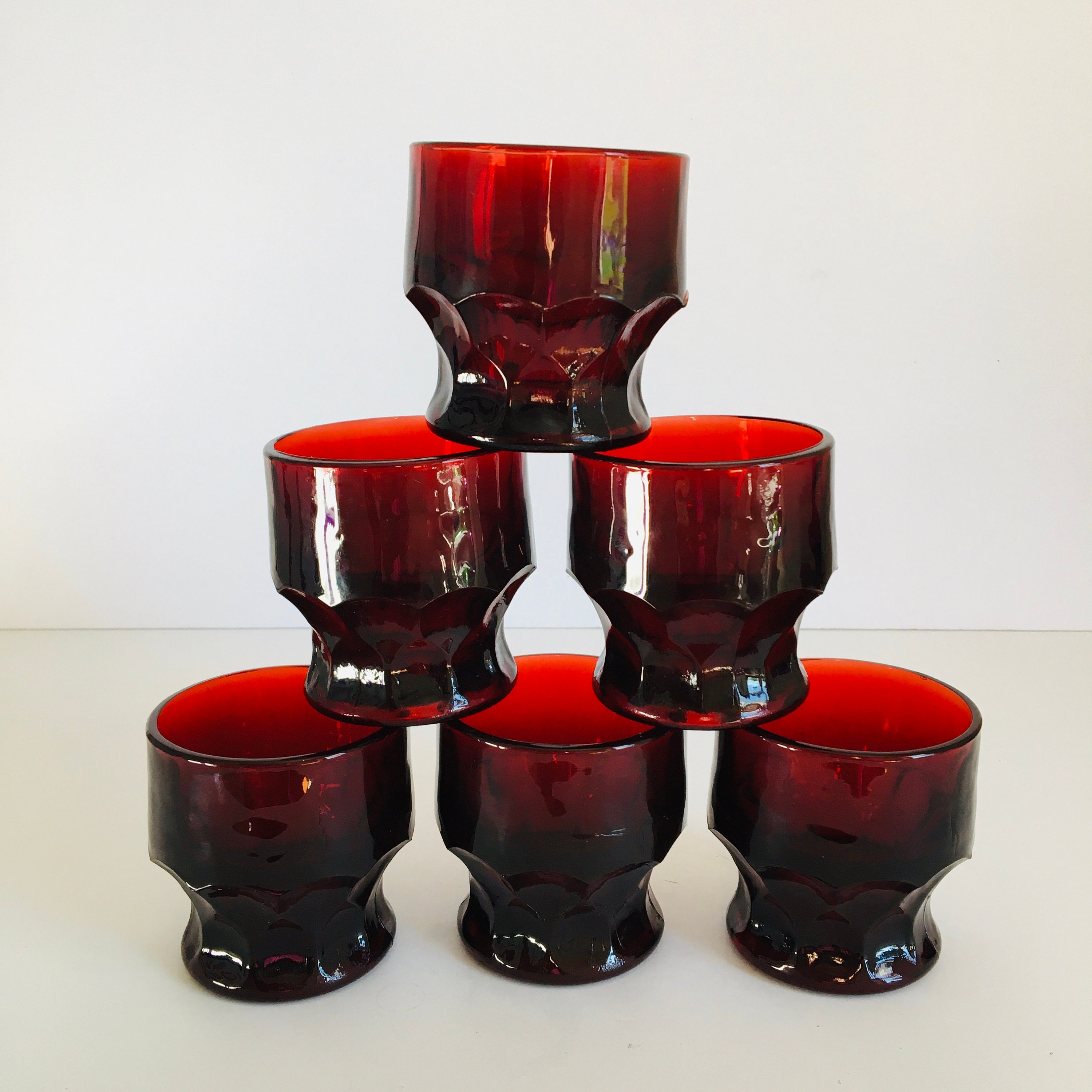 Anchor Hocking Royal Ruby Georgian Tumblers , Six Royal Ruby