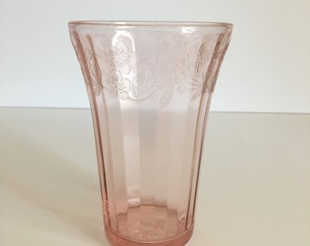 Jeanette Glass Pink Depression Cherry Blossom Flat Tumbler , Depression Cherry Blossom PAT Ice Tea Tumbler , Cherry Blossom 5" Tumbler