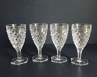 Set Of Four American Fostoria Lunch Water Glasses , Fostoria Glass Blank #2056 American Cube Glasses/Goblets , Fostoria Crystal Stemware