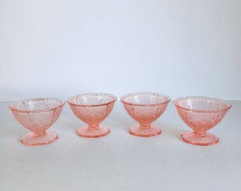 Set Of Four jeanette Glass Cherry Blossom Sherbet Dishes , Jeanette Pink Depression Sherbets , Pink depression Glass Dessert Bowls