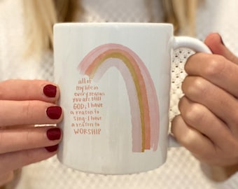 Bible verse coffee mug | Religious faith gifts | Christian coffee cup with rainbow