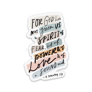 Faith stickers | Christian stickers | Religious decals about Jesus, God, religion, bible verse | 2 Timothy 1:7