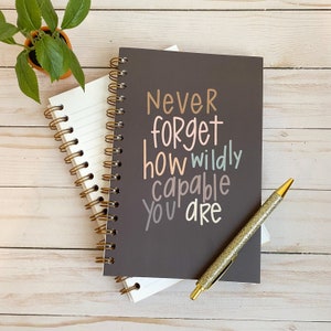 Spiral notebooks | Soft cover journal | Inspirational message | Never forget how wildly capable you are