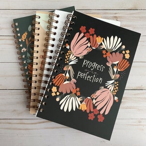 Spiral notebooks | Soft cover journal | Inspirational message | Progress over perfection