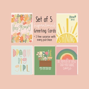 Jeu de cartes de voeux inspirantes | Citations encourageantes, cartes postales | Lot de 5 motifs | Cartes de motivation