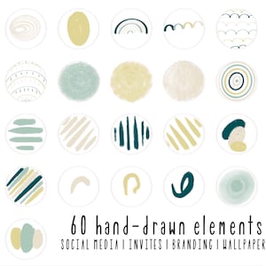 60 Blue green Instagram story highlight icons | Social media covers | Hand drawn icons | Use for prints, invites, web pages, wallpaper