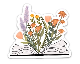 Flowers Growing From Book Sticker - Waterproof Vinyl Decal