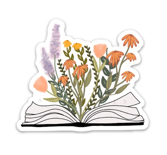 Book Stickers Love to Read Decal Flowers Growing From a Book the