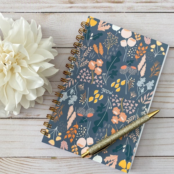 Spiral notebooks | Soft cover journal | Inspirational message | Grow self care journal