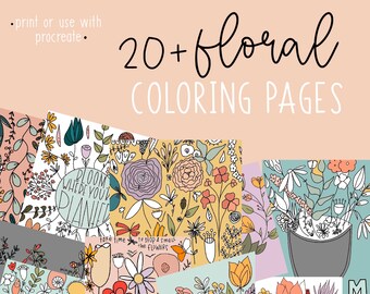 Floral Coloring Book Pages: 23 Unique Designs (Digital Download)
