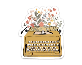 Flowers & typewriter sticker | Typewriter decal | Waterproof vinyl stickers