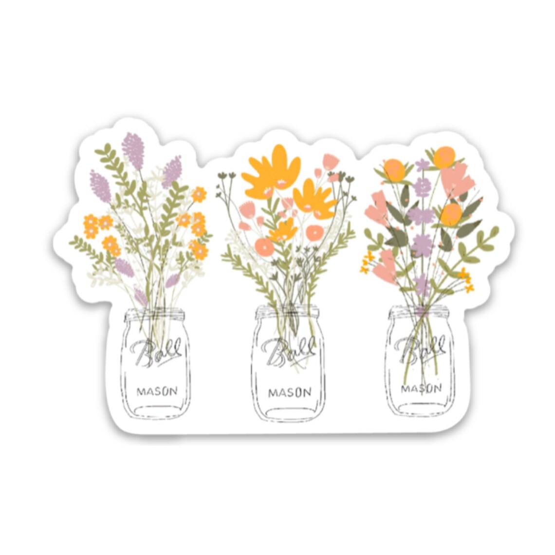 Mason jar sticker Mason jar with flowers sticker Floral Etsy