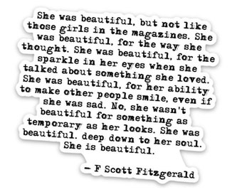 F. Scott Fitzgerald Quote Sticker | 'She Was Beautiful' Vinyl Decal