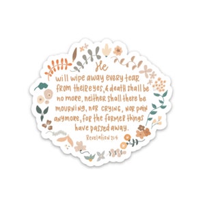 Christian stickers | Revelation 21:4 sticker | Bible verse quotes | Jesus, God, faith, scripture decals