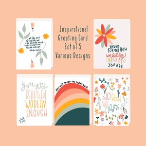 Inspirational greeting card set | Encouraging quotes postcards | Set of 5 designs