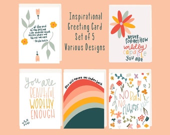 Inspirational greeting card set | Encouraging quotes postcards | Set of 5 designs