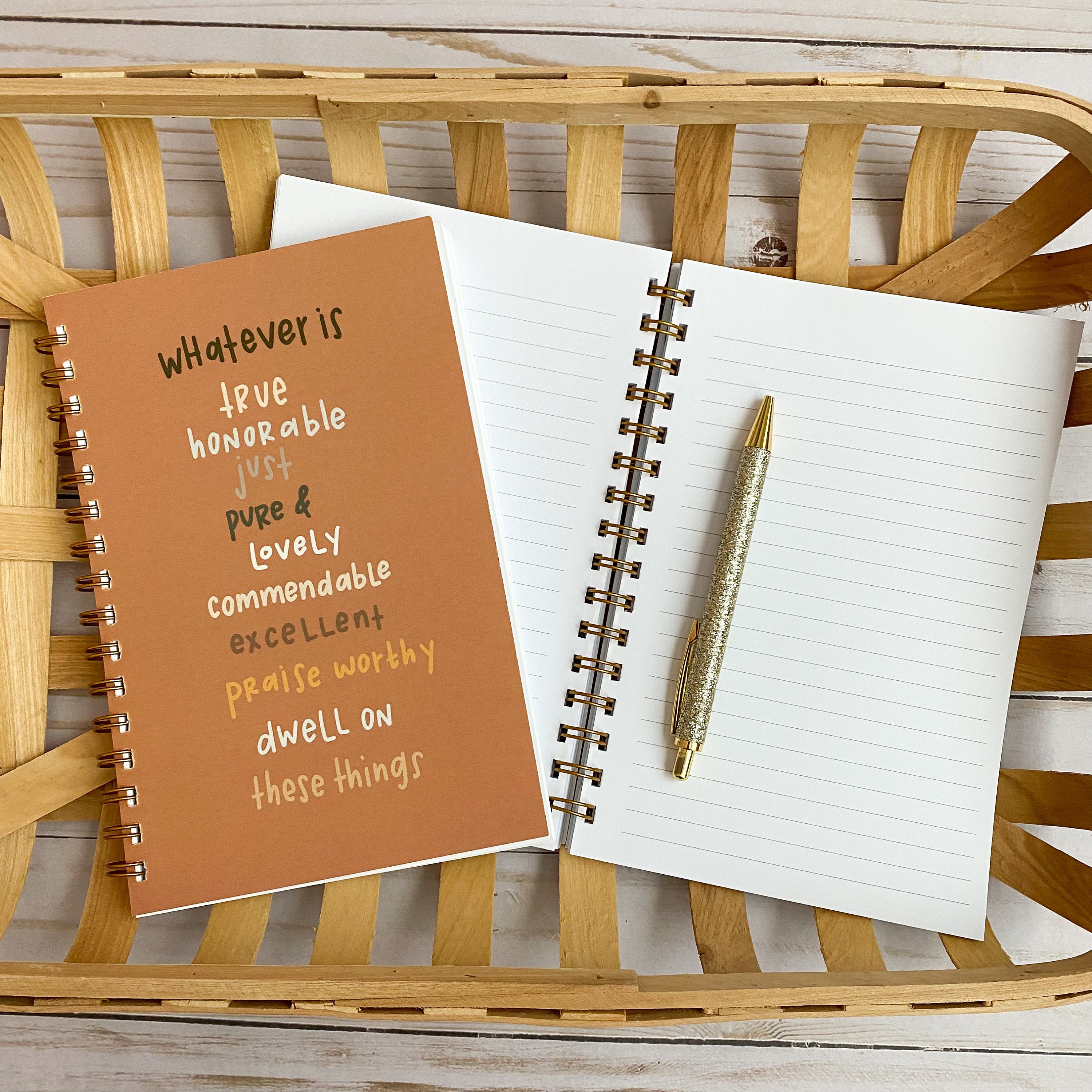 Spiral notebooks | Soft cover journal | Faith notebook | Philippians 4:8 Bible journal