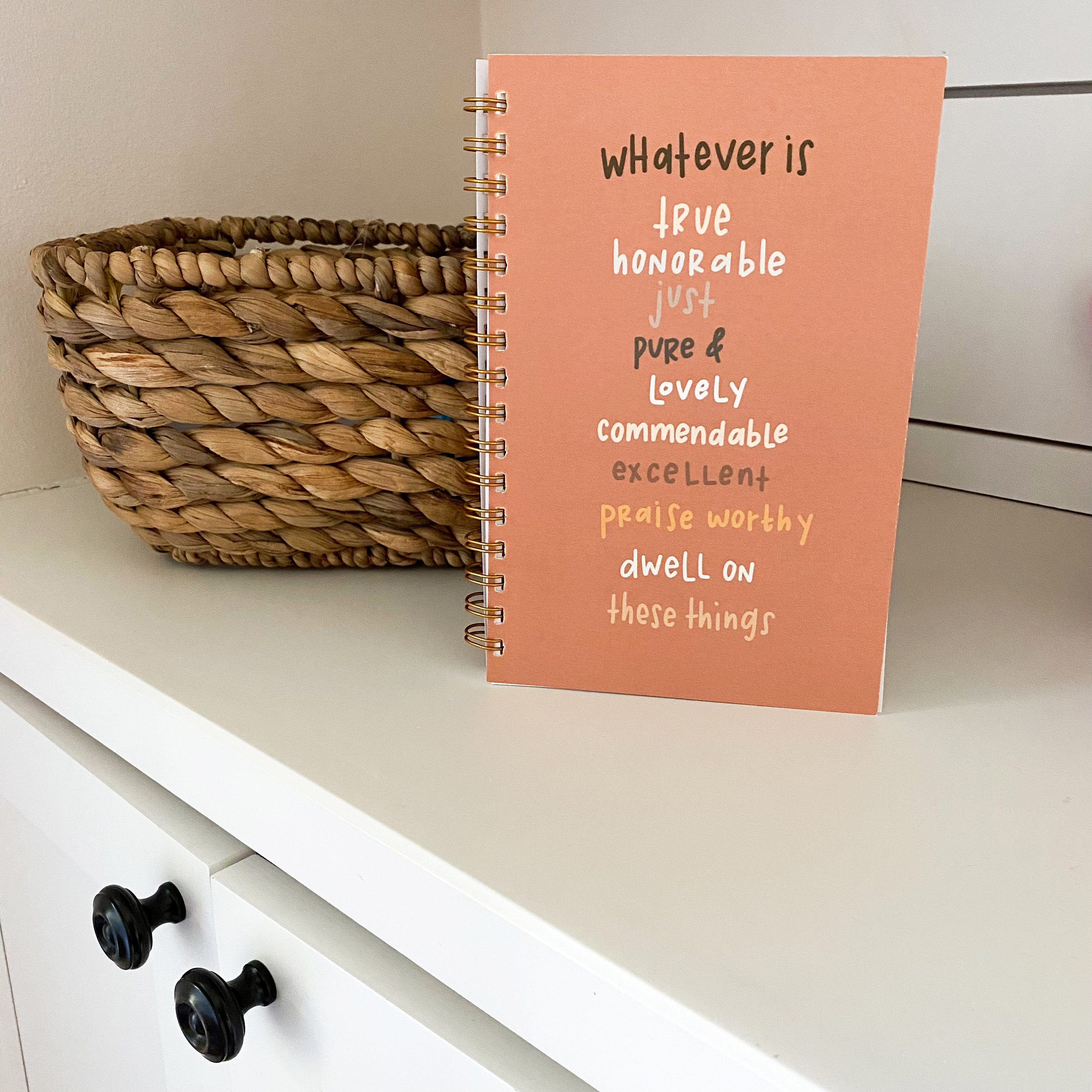 Spiral notebooks | Soft cover journal | Faith notebook | Philippians 4:8 Bible journal