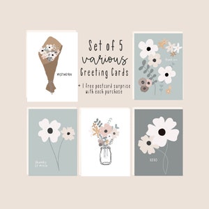 Tarjetas de felicitación hechas a mano / Interior en blanco / Juego de 5 tarjetas / Tarjetas de agradecimiento