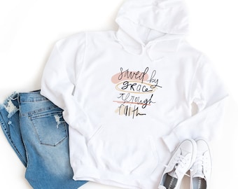 Sudadera con capucha "Salvados por gracia mediante la fe" / Regalos cristianos / Sudadera religiosa