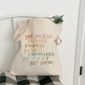 Christian gifts | Canvas shopping tote bag | Fruits of the Spirit quote