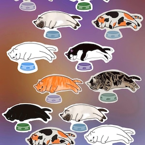 Sticker chat paresseux attendant le dîner - Sticker gros chat, art drôle de chat pour ordinateurs portables, bouteilles d&#39;eau et plus, autocollants drôles, autocollants chat, amour pour animaux de compagnie