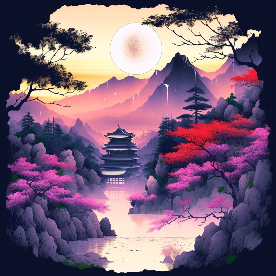 Breathtaking Japanese Landscape Art AI Poster AI Generated Masterpiece