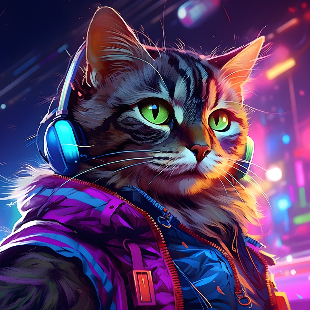 Cyberpunk Cat Theme Art Cyberpunk Digital Wall Art Ai Generated Artwork ...