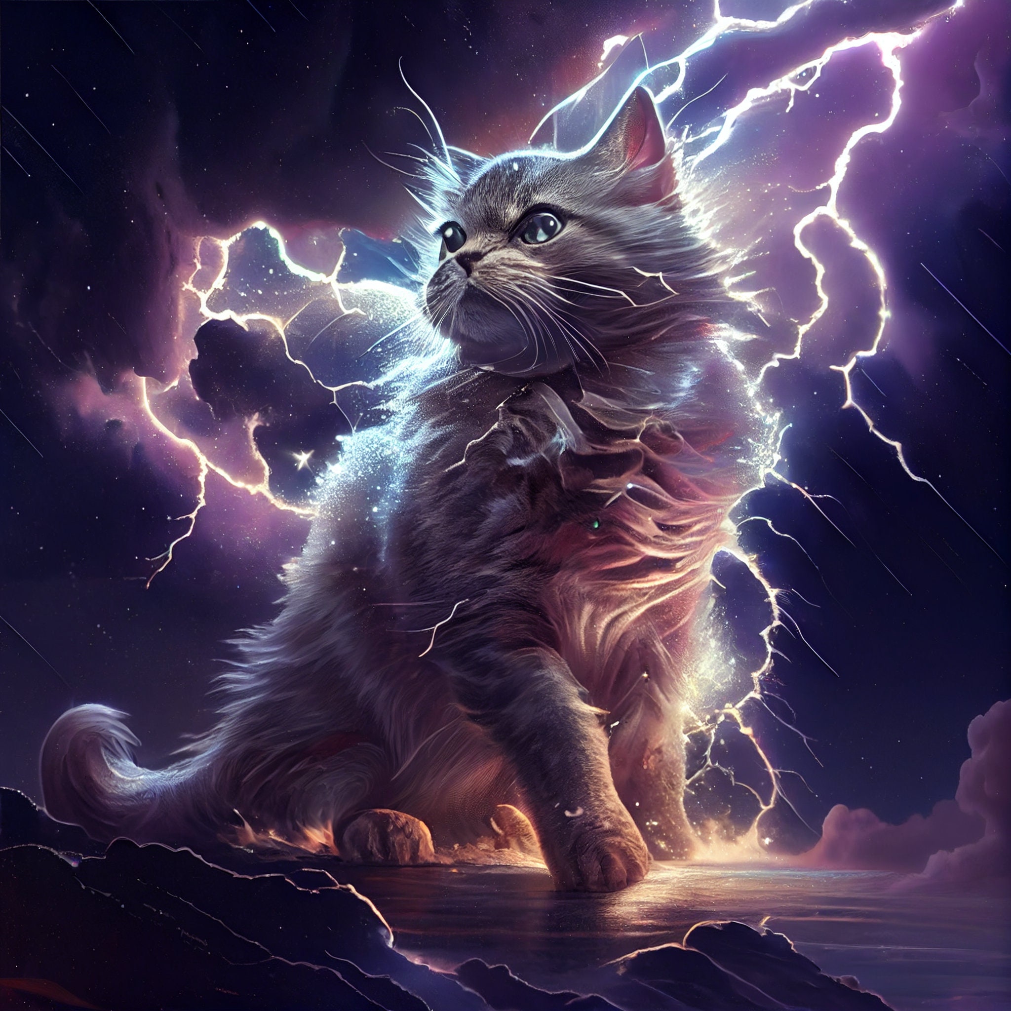 Lightning Cosmic Cat AI Art 5 Incredibly Stunning Poster - Etsy UK