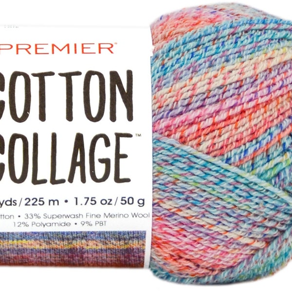 Premier Cotton Collage, Cotton Superwash Merino Blend, 246 yds/225m, Sock Weight Yarn, Color Sunshine, Color Party Multi