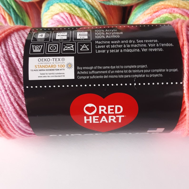 Red Heart Super Saver Retro Stripe Yarn, Rainbow Yarn, 5 oz, 236 y, weight 4 acrylic yarn, yarn destash image 10
