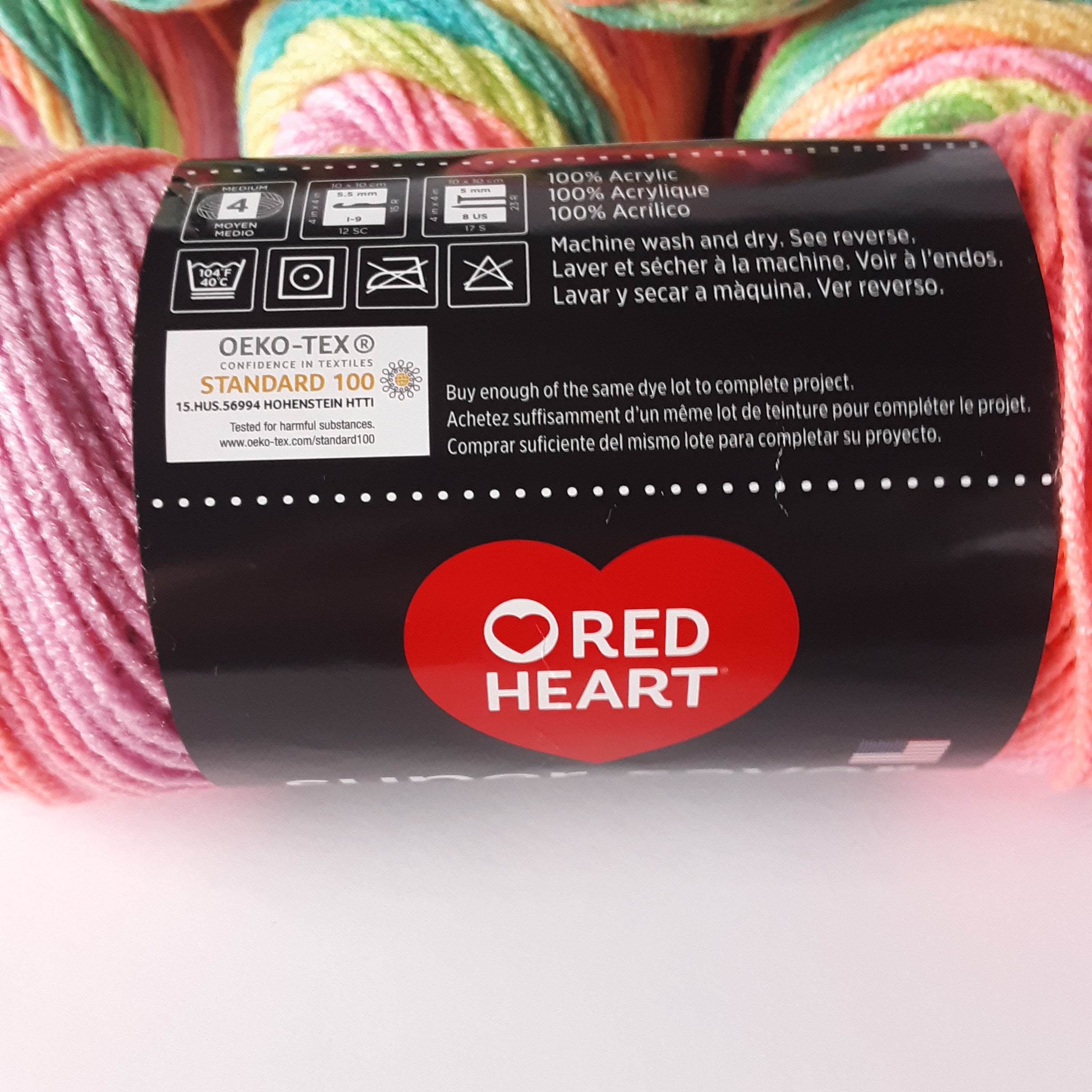 Red Heart Super Saver Retro Stripe Yarn: Rainbow Acrylic, 5oz (236