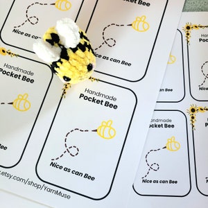 Printable Pocket Bee Cards, Digital PDF, Bumble Bee Tag, Display Cards for Bee Plushies, Packaging Insert, Set 3x4 and 4x5 Cards