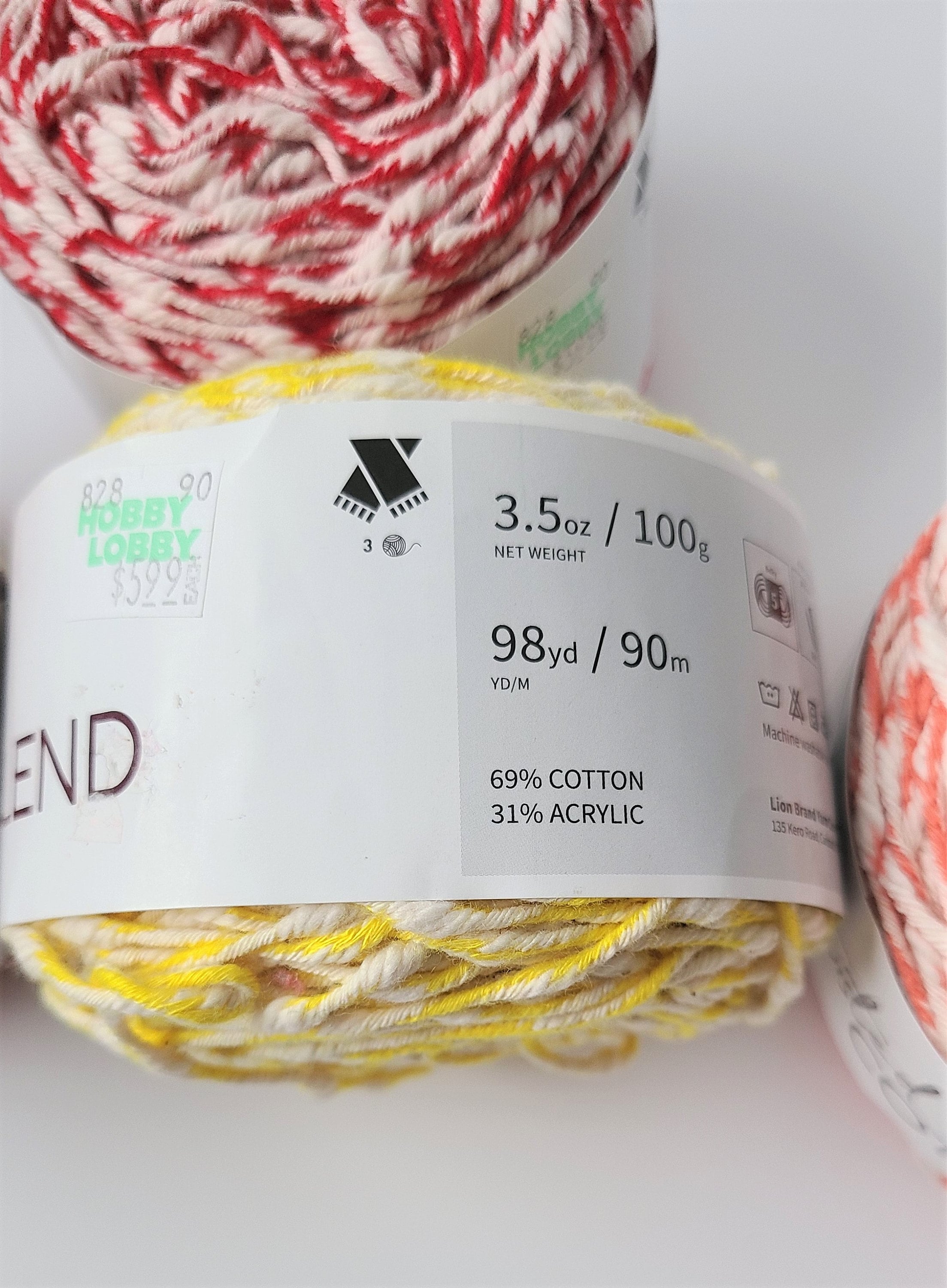 Lion Brand Twisted Cotton Blend, Cotton Acrylic Yarn, Destash Yarn