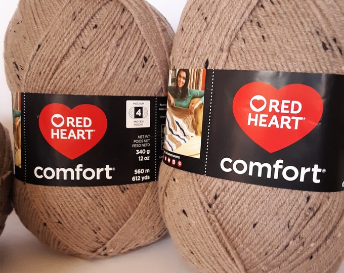 Red Heart Comfort Yarn, 12 Oz, Color Latte Fleck, Cream, 4 Weight Yarn