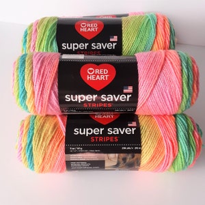 Red Heart Super Saver Retro Stripe Yarn, Rainbow Yarn, 5 oz, 236 y, weight 4 acrylic yarn, yarn destash image 2