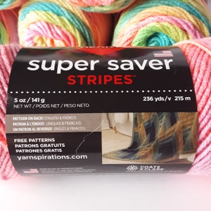Red Heart Super Saver Retro Stripe Yarn, Rainbow Yarn, 5 oz, 236 y, weight 4 acrylic yarn, yarn destash image 6