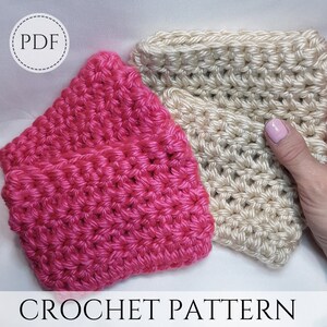May include: A crochet pattern PDF for a crocheted coaster in pink and beige. The pattern is available for download.