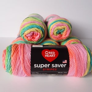 Red Heart Super Saver Retro Stripe Yarn, Rainbow Yarn, 5 oz, 236 y, weight 4 acrylic yarn, yarn destash image 3
