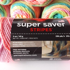Red Heart Super Saver Retro Stripe Yarn, Rainbow Yarn, 5 oz, 236 y, weight 4 acrylic yarn, yarn destash image 5