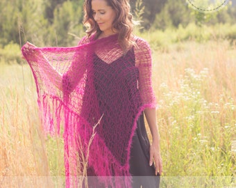 Mesh Fringe Shawl Knitting Pattern, Boho Knit Scarf (PDF Pattern)