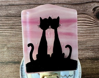 Cats Together Fused Glass Night Light