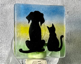 Dog and Cat Fused Glass Night Light
